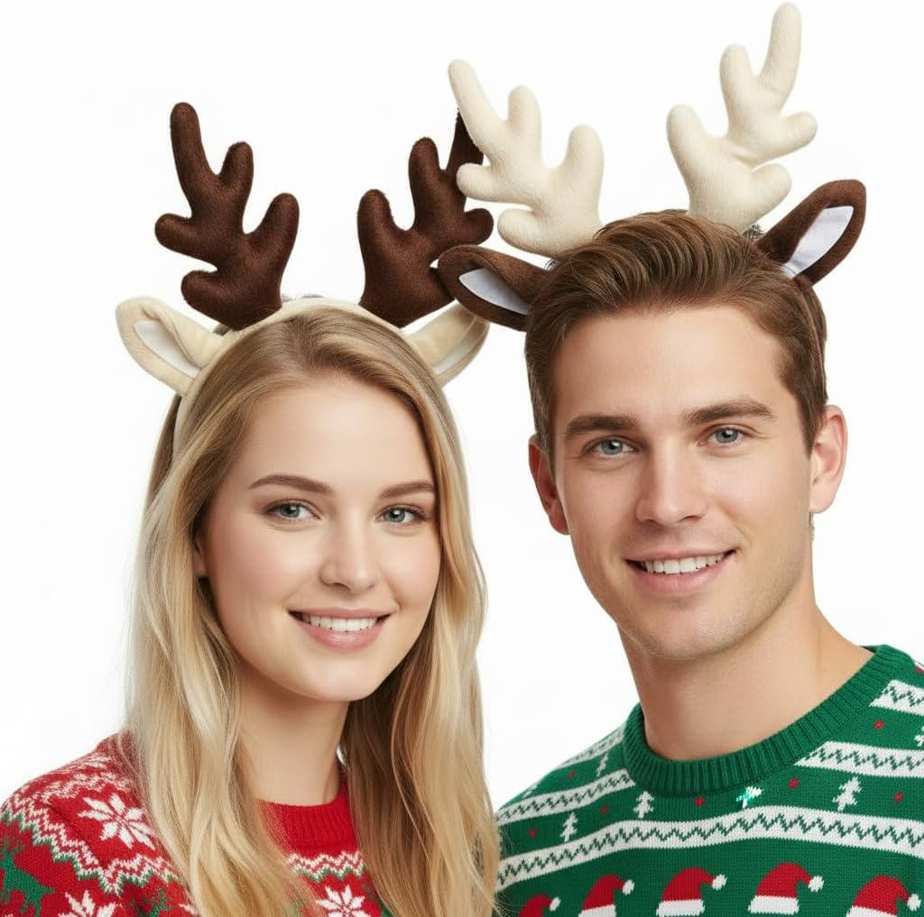 Housoutil Pack of 2 Antlers Headbands, Christmas Headbands for Adults, Christmas Headwear, Tiara, Hairband, Festive Antlers Headbands, Deer Horn Headbands, Pop Clothing, Christmas Elf image number 6