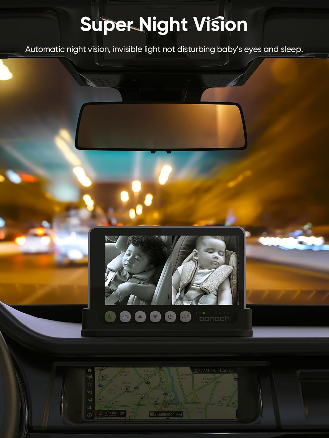 Bonoch 5" 1440P Baby Car Camera for 2 Kids, 360 Degree Rotating Wide View Backseat Car Camera for Baby, USB Powered Car Monitor with Car Charger, Baby Rear Facing Car Seat Camera, Night Vision image number 2