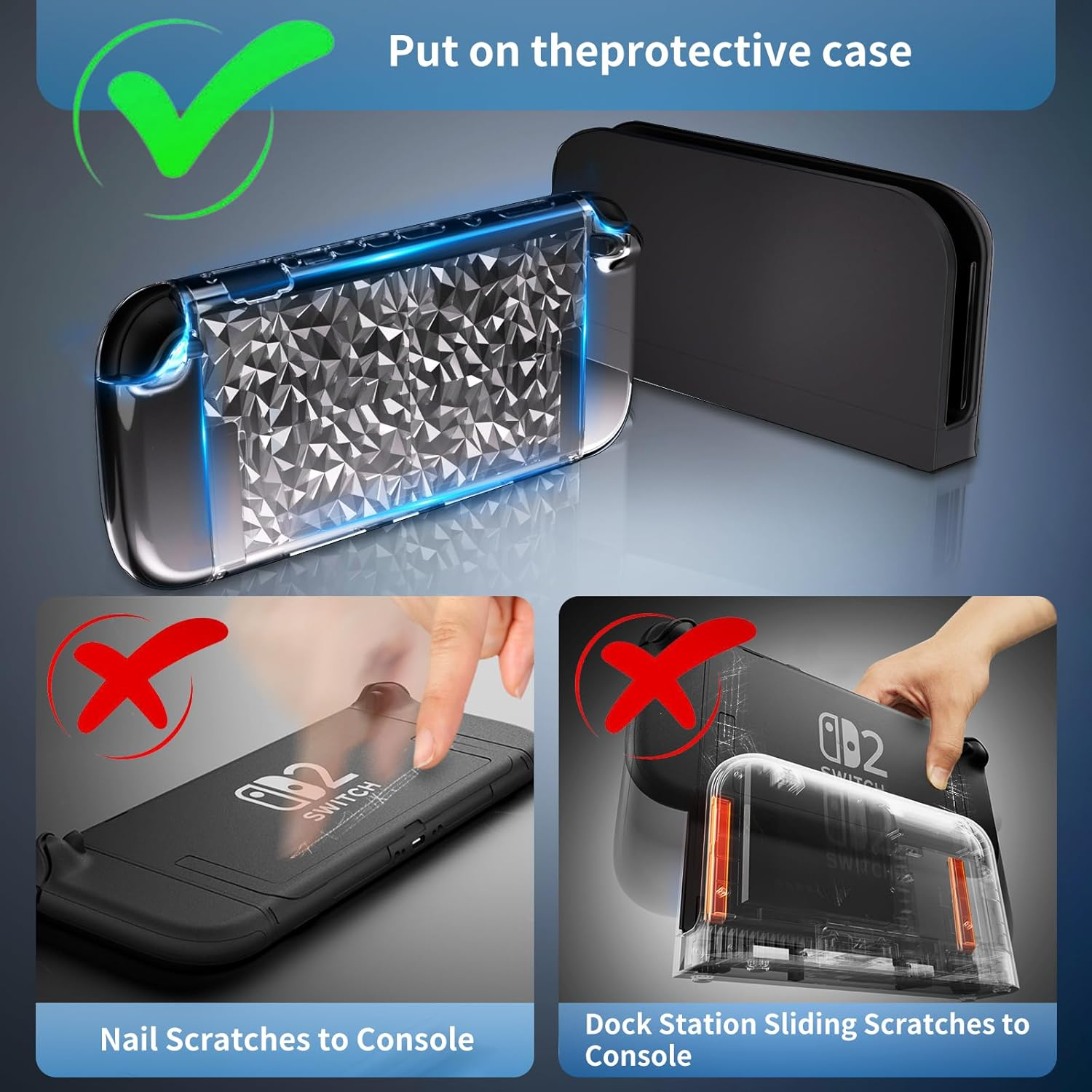 HEYSTOP Cover for Nintendo Switch 2 Dockable PC Protective Case Clear Protective Case with Tempered Film and Thumb Grips for Nintendo Switch 2 Controller Accessories