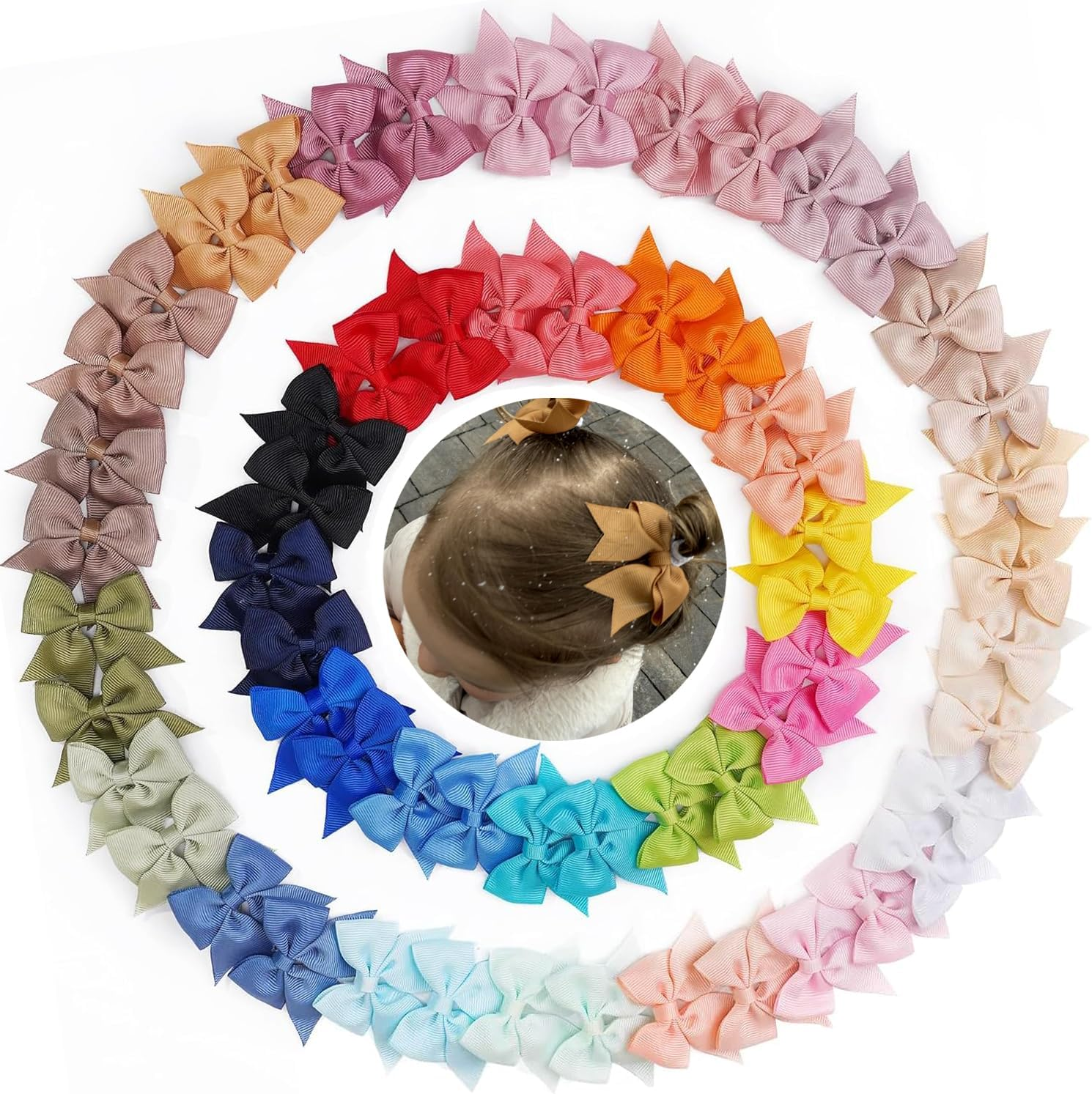 JOYOYO Pack of 60 Hair Clips and Hair Bows for Baby Girls, 2.4 Inch Bows for Toddlers image number 2