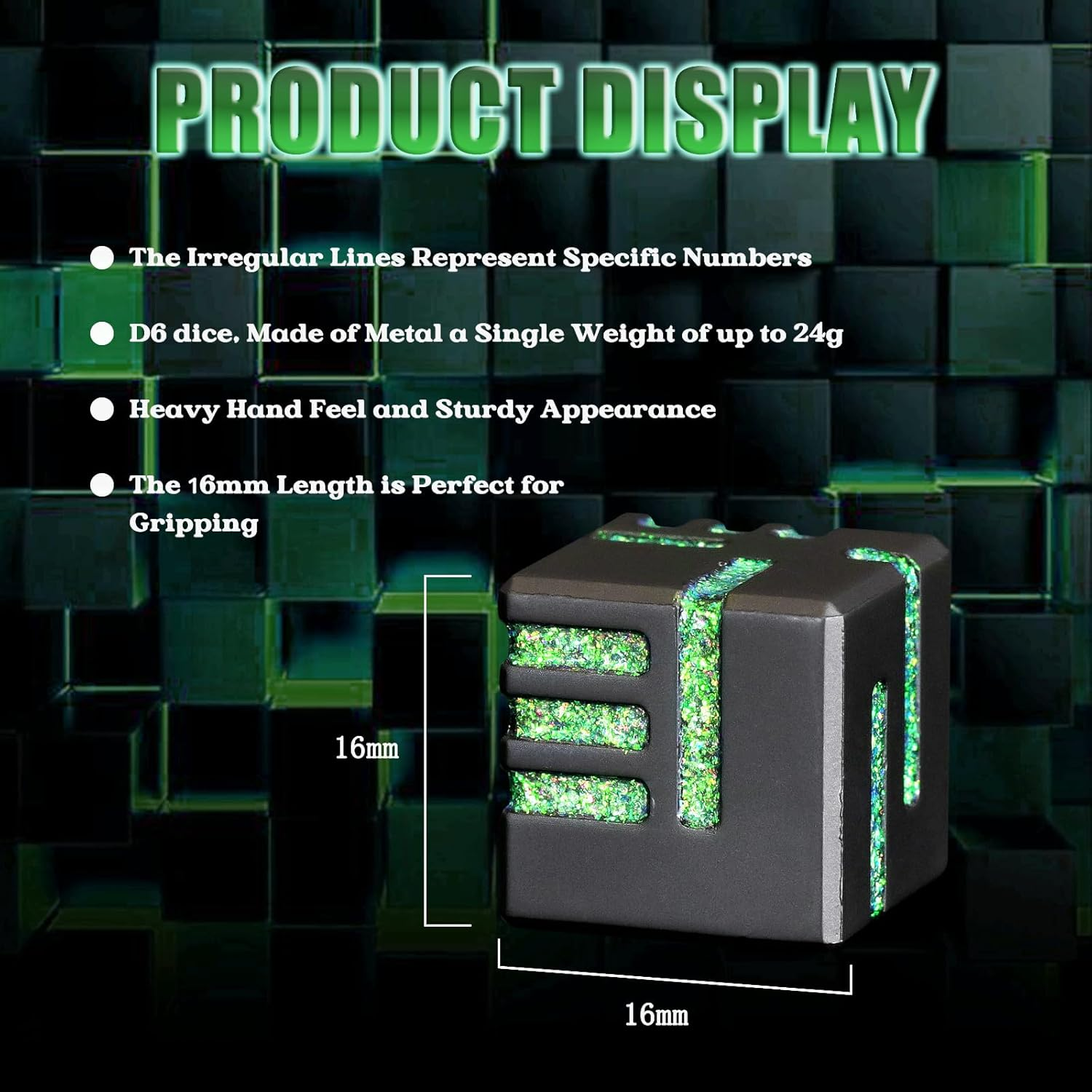 D6 Metal Dice Set 6 Pcs, Unique 6 Sided Die Great for DND Tabletop RPG Dungeons and Dragons Dice Collectors Gifts (D6 Black Green) - D6 Black Green image number 4
