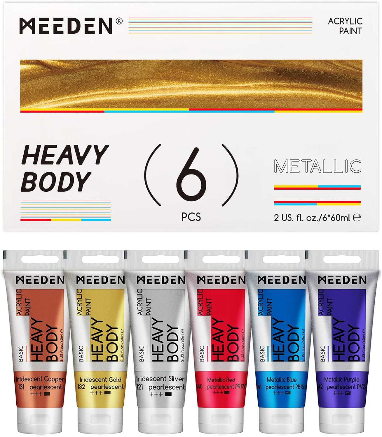 MEEDEN Metallic Acrylic Paint Set: 6 Colors Heavy Body Acrylic Paint Tubes 2Oz / 60Ml - Thick Metallic Paint for Painting Canvas Crafts Wood Metal image number 6