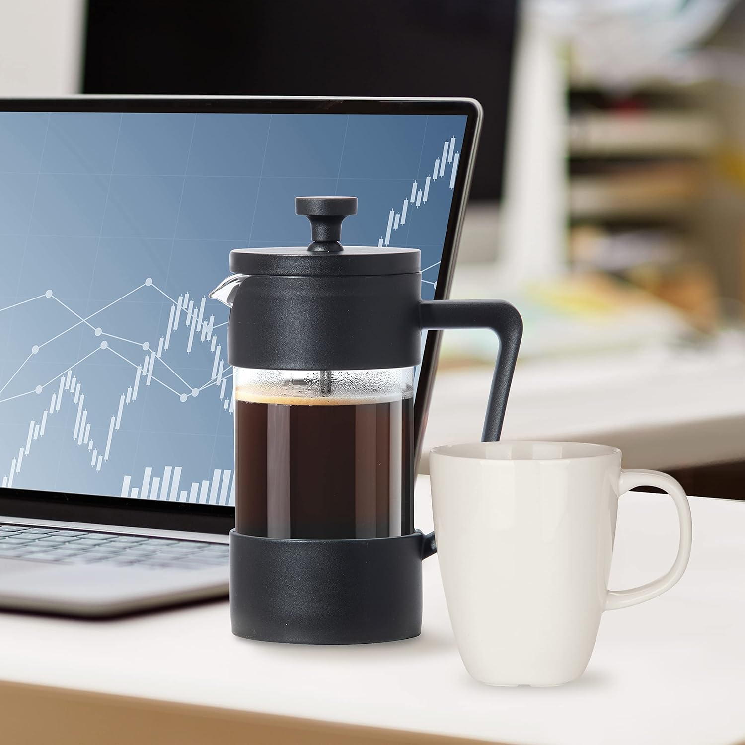 Oggi French Press Coffee Maker (12Oz)- Borosilicate Glass, Coffee Press, Single Cup French Press, 3 Cup Capacity, Black image number 1