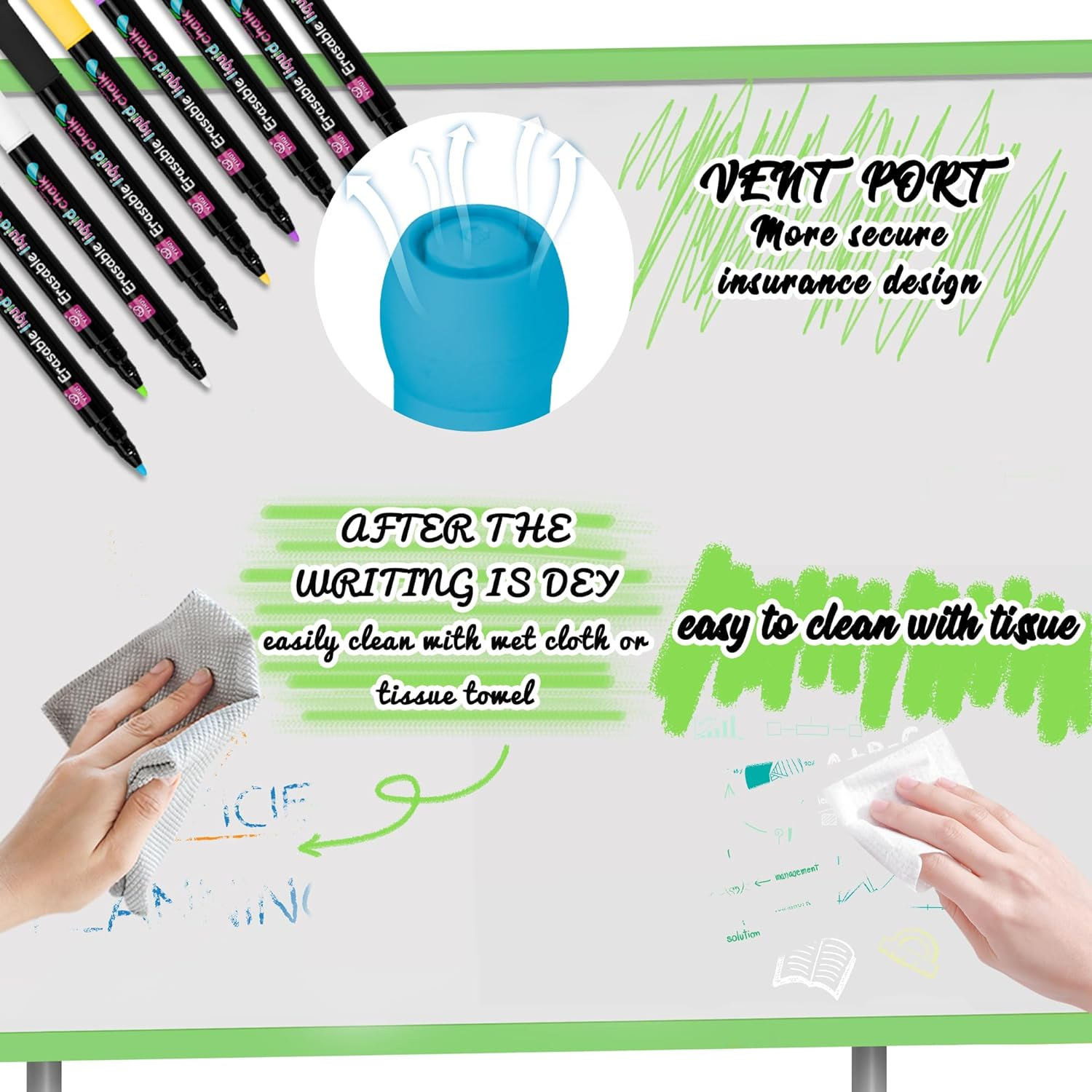 YUNAI Liquid Chalk Markers for Blackboards 9PCS, Chalk Pen for Chalkboard and Glass, Fine Tip Neon Color Erasable Chalkboard Pens for Menu Board Window Signs Drawing Writing image number 6