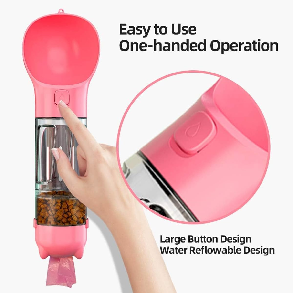 AIMALL 1PC 300ML Pet Travel Water Bottle, Portable Dog Water Cup with Poop Shovel, Dog Food Storage, Garbage Bag Holder, One-Handed Operation, Leakproof, 12.8In/32.5Cm - Green image number 3