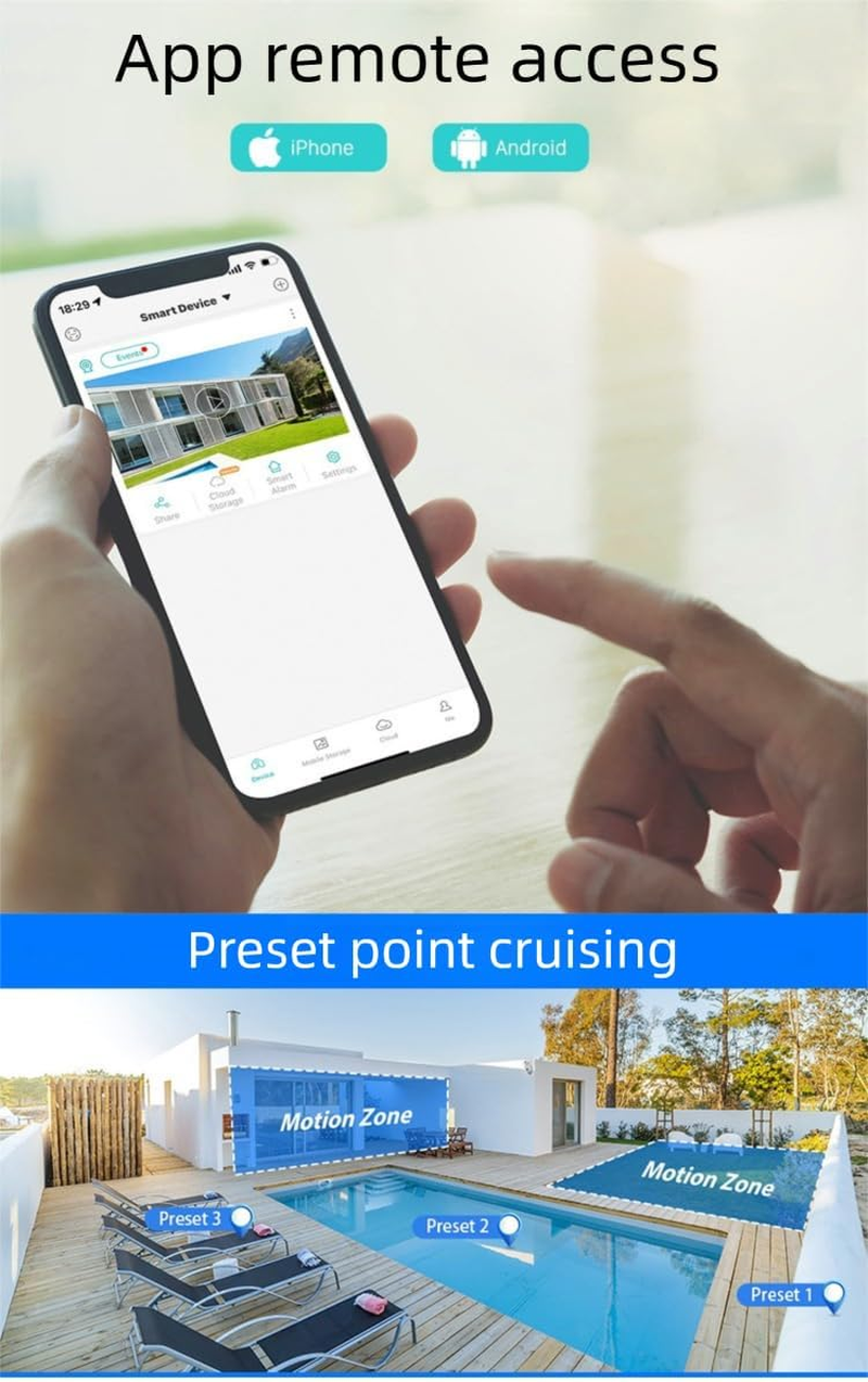 EAAMXUAN Outdoor & Indoor Security Camera 2K 3MP, 355&deg; View, Color Night Vision, IP66 Waterpoof, 2-Way Talk, AI Detection, Alarm. 2.4GHZ Wifi/Sd Support. for Home, Yard, Pet Camera, Warehouse Use. image number 3