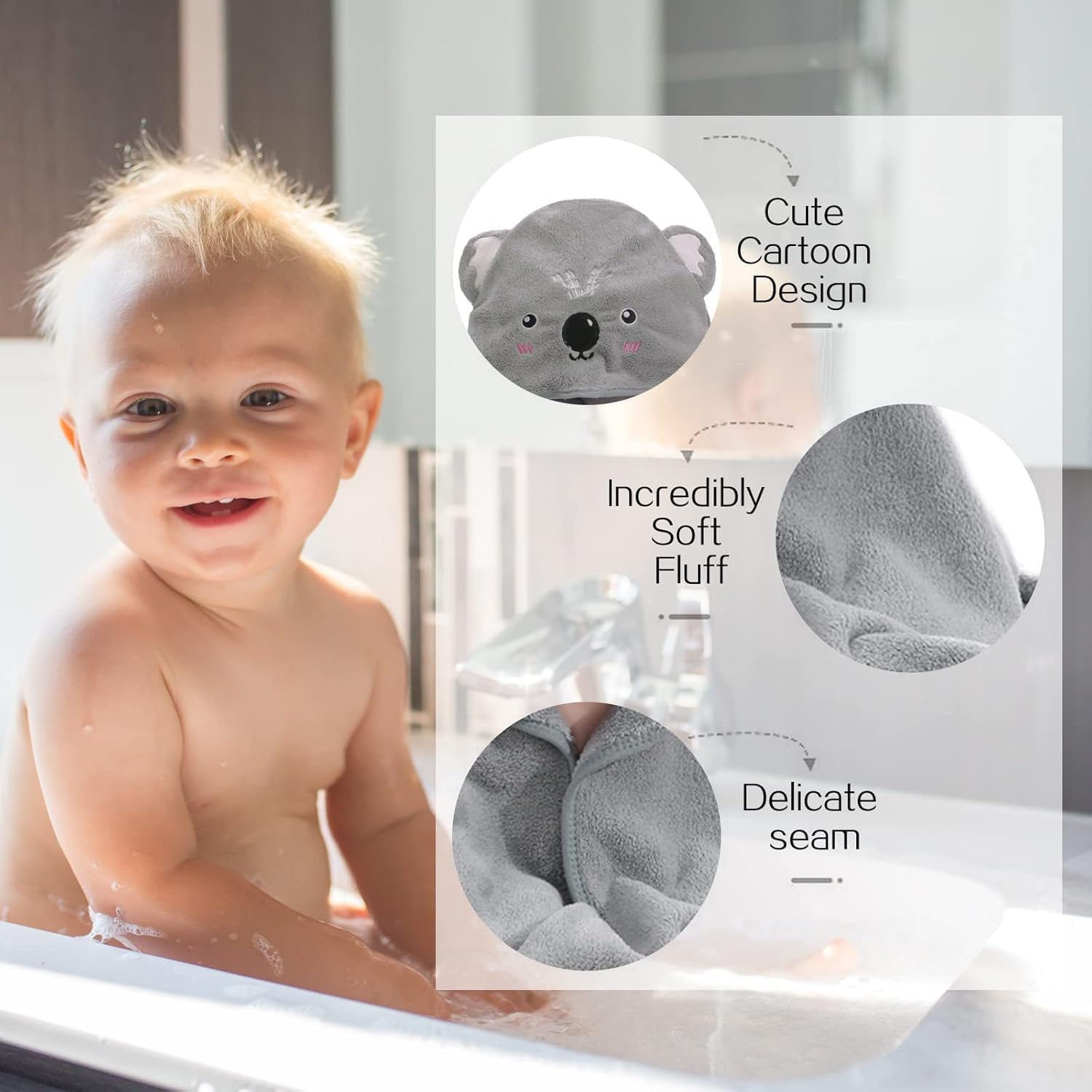 Baby Towels with Hood Ultra Soft Hooded Baby Towels Newborn, Unique Animal Design Baby Bath Towel for Boy and Girl, Koala, 80.00 X 80.00 Cms image number 5