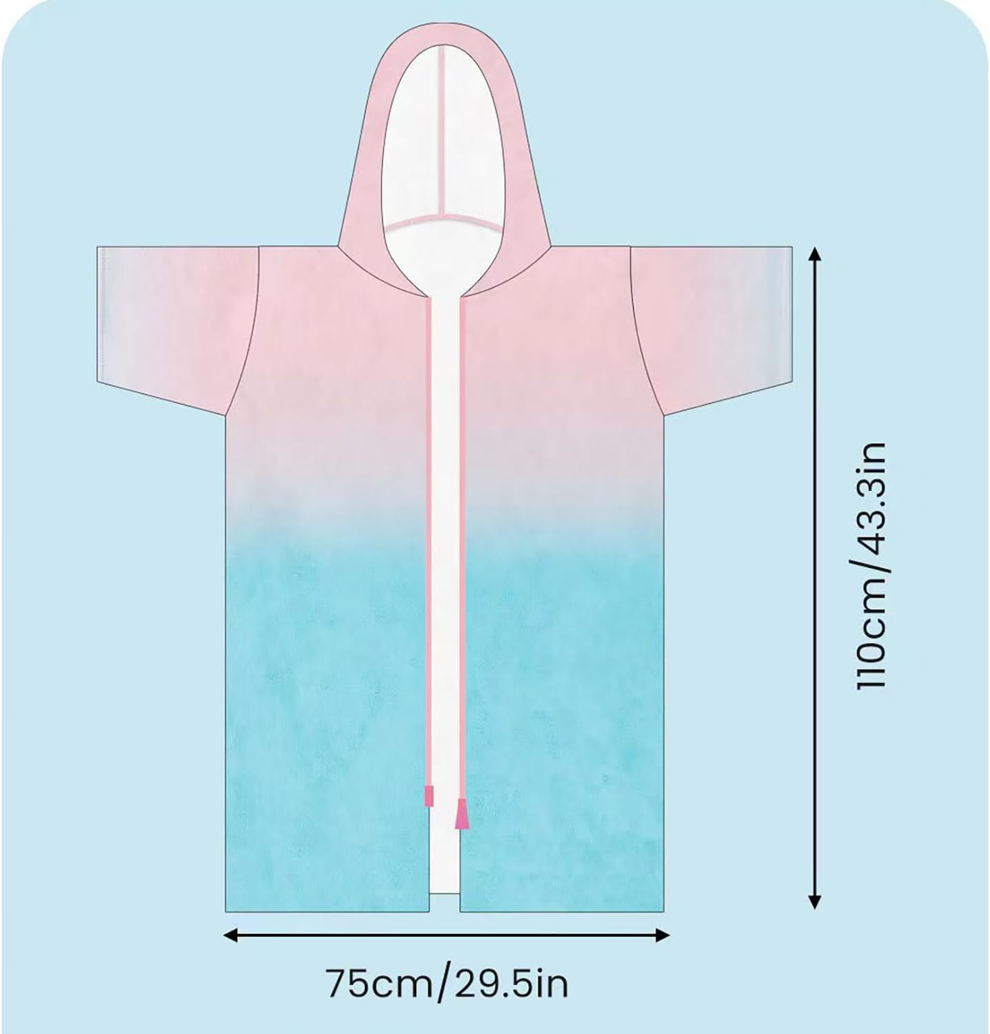 Zipper Style Quick Dry Lightweight Microfiber Changing Robe - Towel Robe, Surfing Cape Diving Suit Change Robe, Pink Blue Colors Poncho Hooded Robe for Women image number 4