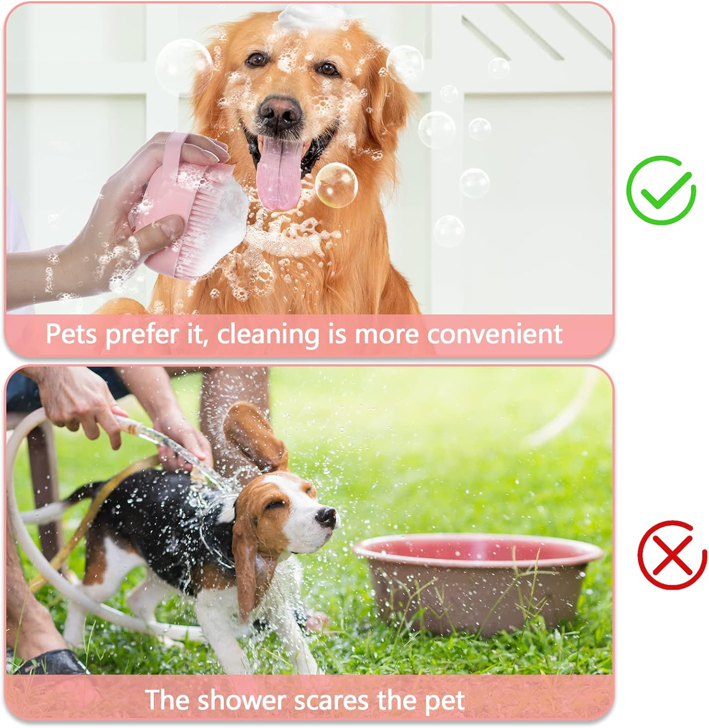 Dog Cat Bath Brush, with Soap and Shampoo Dispenser Dog Grooming Brush Massage Brush Soft Silicone Rubber Bristle for Short Haired Dogs Cats Shower (Pink) image number 3