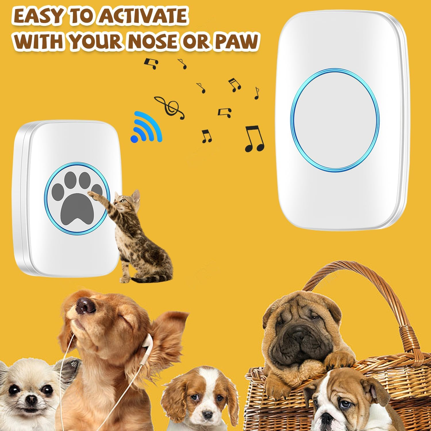 Nizirioo Wireless Training Bells for Pets: IP44 Waterproof Door Bell, Cat Bell with 60 Ringtones and 5-Level Volume Control, Dog Bell (1 X Receiver + 1 X Touch Doorbell) image number 6