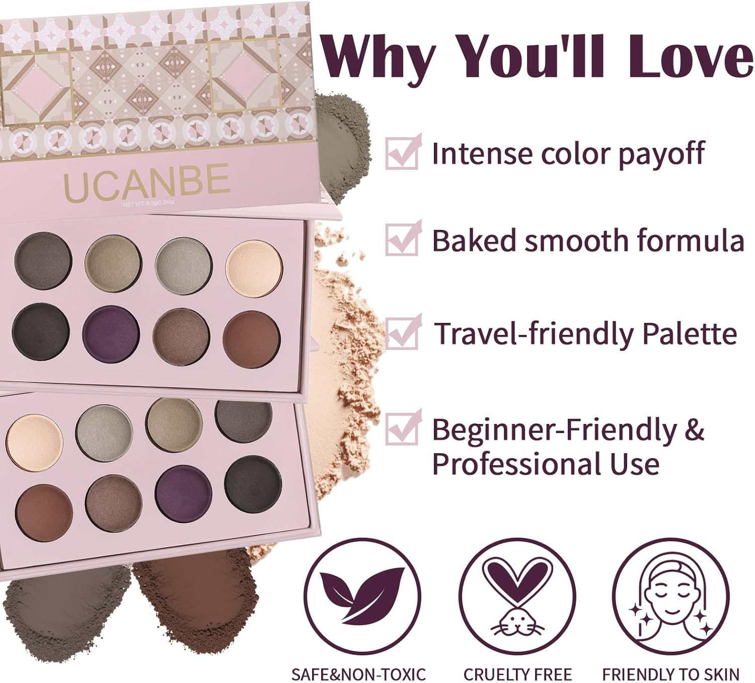 UCANBE 8 Color Nude Smokey Baked Matte Eyeshadow Palette - Highly Pigmented, Smooth & Blendable Formula with Neutral & Earthy Tones for Everyday & Dramatic Eye Makeup Pallet (01 Matte) image number 2