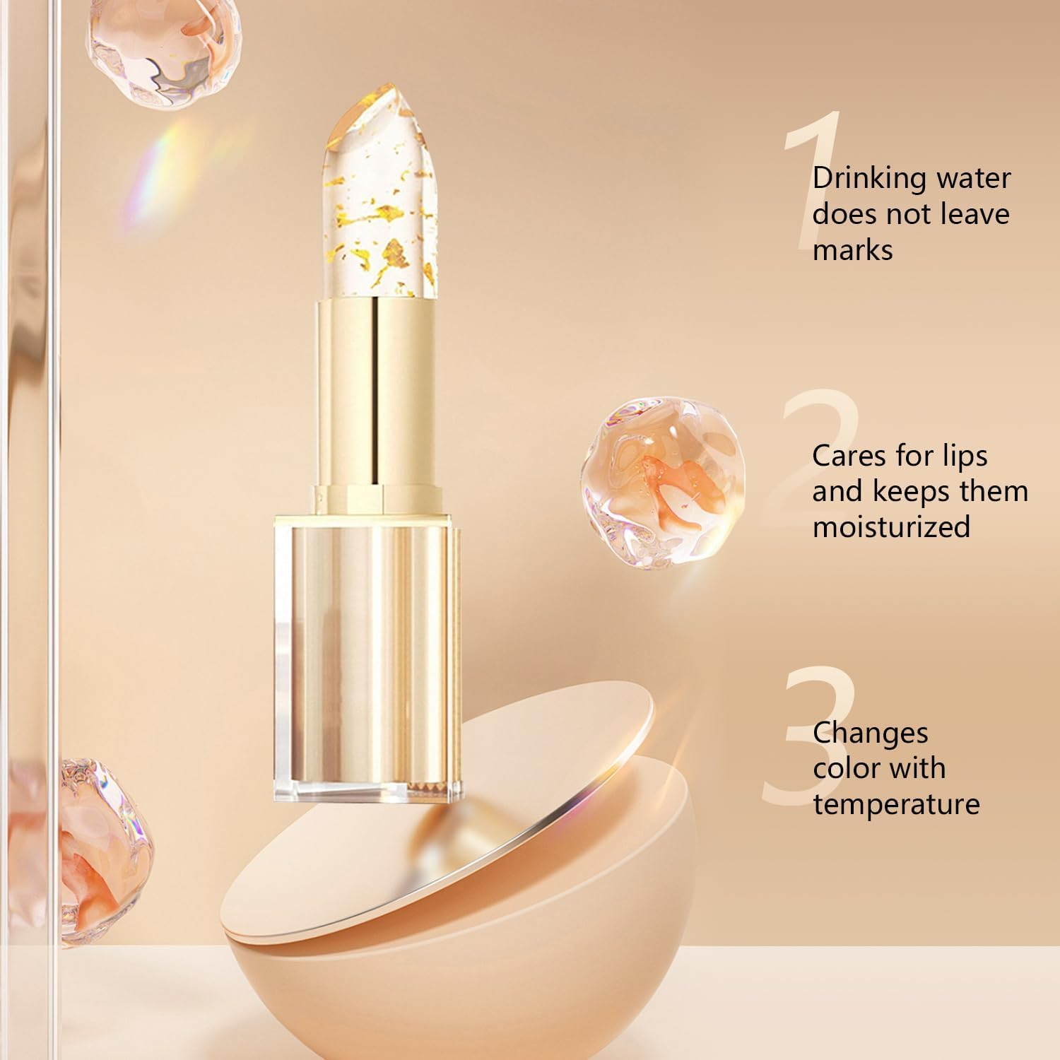 Transparent Gold Crystal Color Changing Lipstick,Glossy Shine Lips/Tick for Women All Skin Types,Extreme Lip Plumper & Long Lasting 12H,Full-Looking Tinted Lips/Tick for Women (2 PCS) image number 3