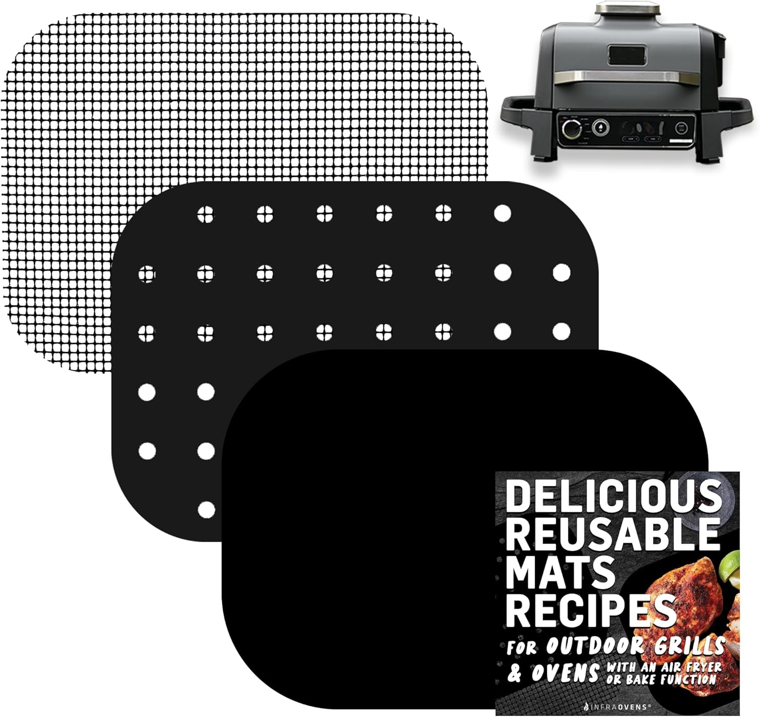 Reusable Liner Accessories for Ninja Woodfire Outdoor Grill (Crisper Basket Only) OG701 OG751, Non-Stick Grill Mats for Wood Fire Electric Air Fryer Smoker 7-In-1 BBQ, Dishwasher Safe by INFRAOVENS image number 3