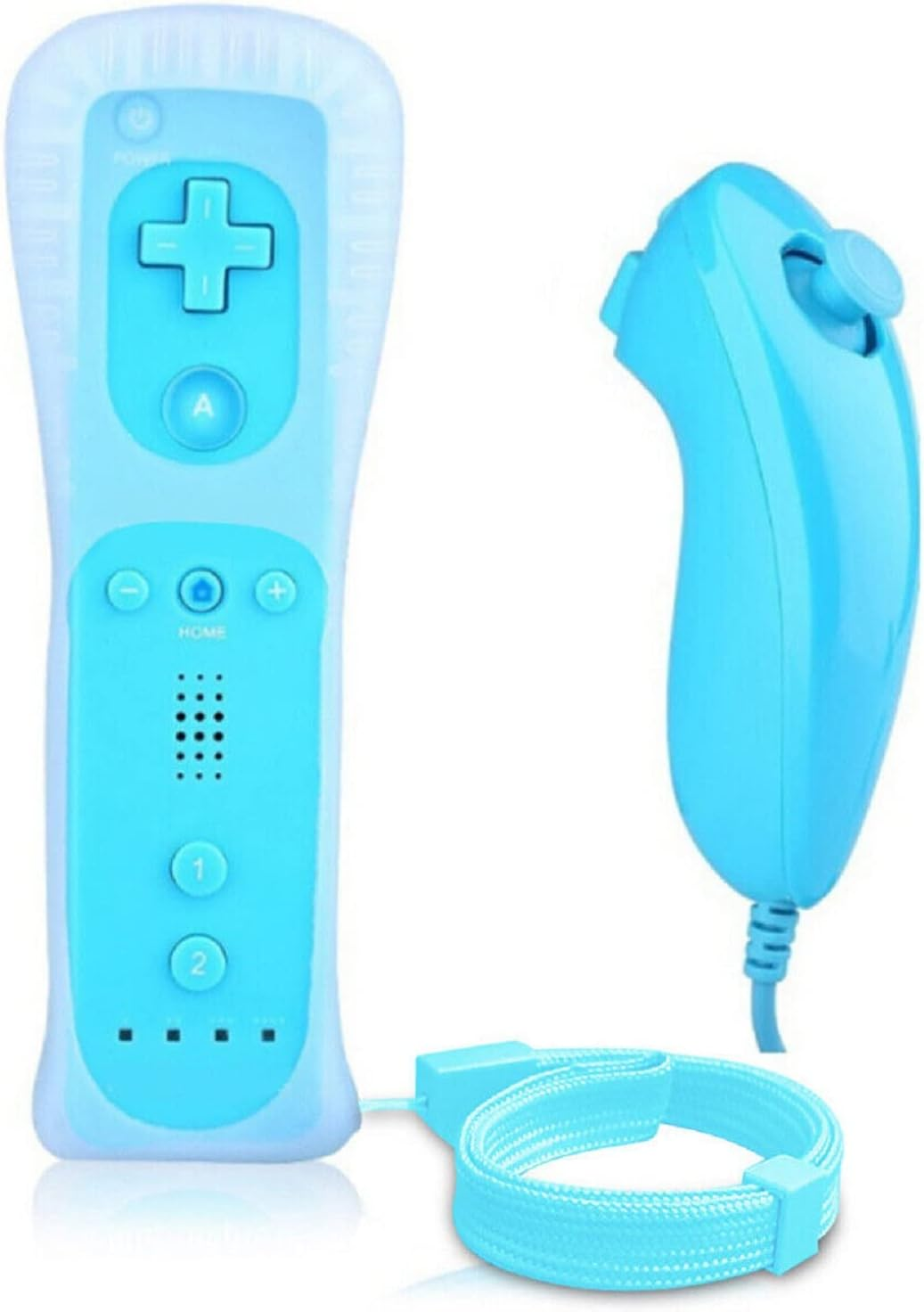 Lyyes Remote Controller for Wii, Wii Remote and Nunchuck Controllers with Silicon Case and Strap for Wii and Wii U (Blue)