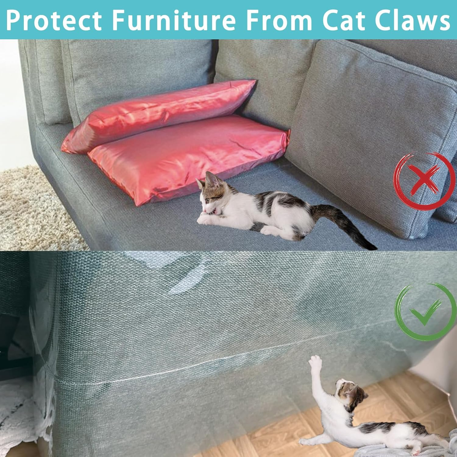 30 X 300 Cm Cat Scratch Protection Film, Scratch Protection Film, Sofa Cat with 20 Screws, Anti-Scratch Film for Cats, Wall Protection Film, Self-Adhesive, Film for Furniture, Sofa, Wall and Door image number 2