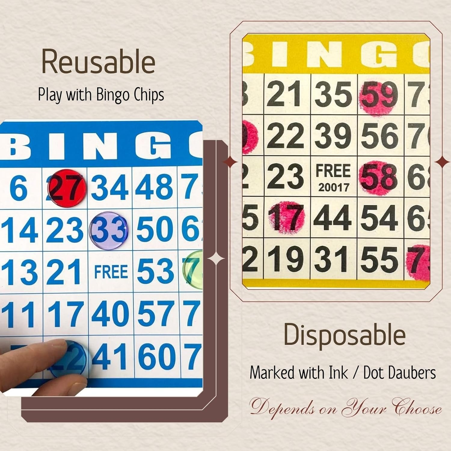 Bingo Cards-5 Colors -100Pcs Bingo Sheets Easy Read Numbers Disposable Reusable Bingo Paper Sheets,Perfect for Parties,Gatherings,Casino Nights & Events&ndash;Easy to Use for All Ages image number 1
