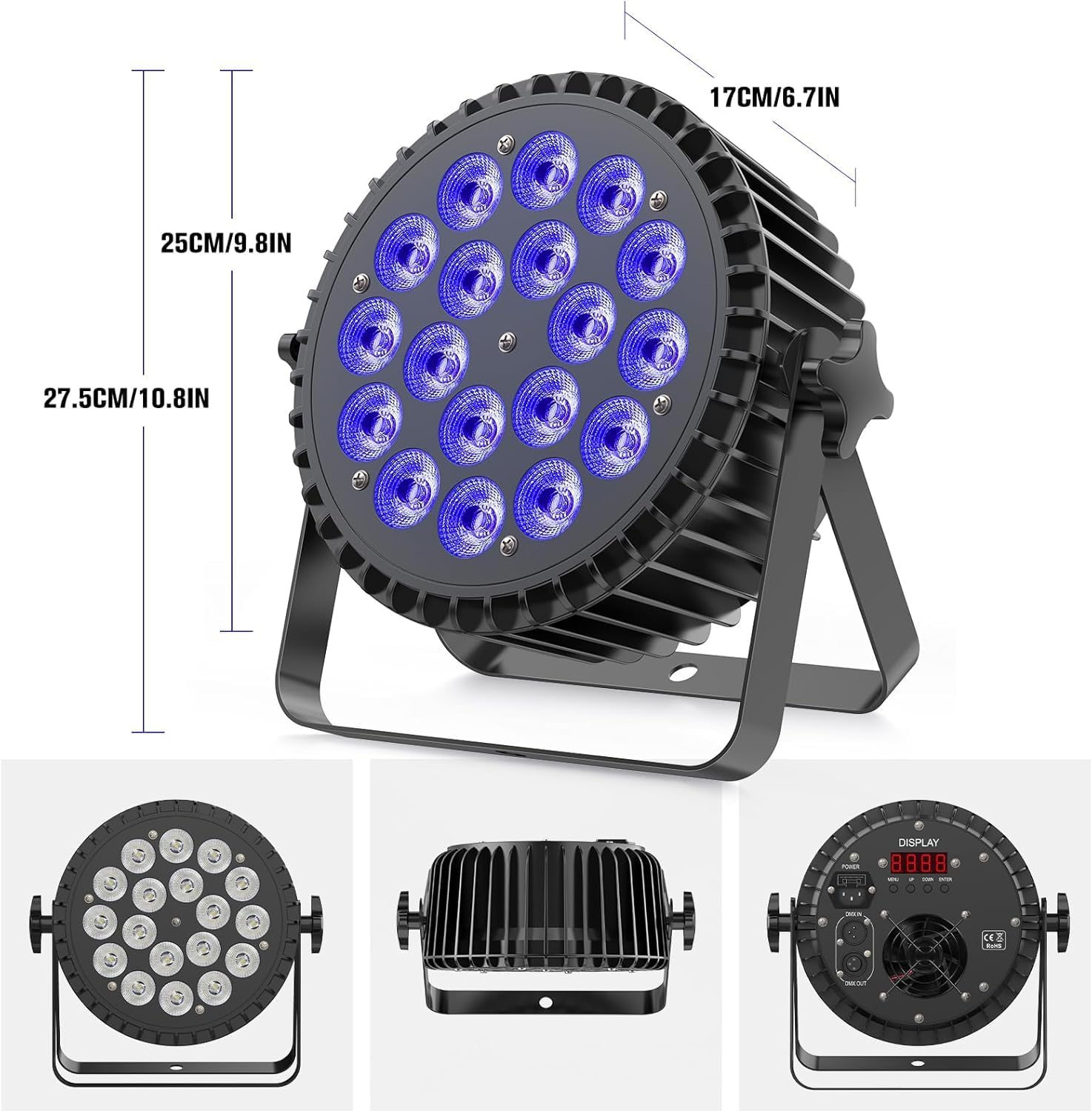 200W LED Par Lights RGBWA+UV 6-In-1 Stage Lights Par Can Lighting with DMX Control Sound Activated Uplights for Events DJ Wedding Party Church Live Show(4 Packs) image number 6