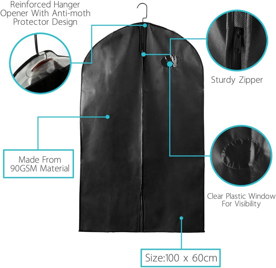 Ruilogod Breathable -Proof Garment Bag,Environmental Zipper Suit Covers, 40" Foldable Suit Carriers with Clear Window for Luggage, Dresses, Linens, Storage or Travel,Black (Id: 9C5 B25 Eff B71 F01