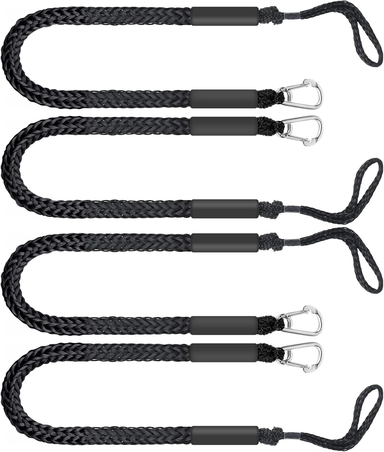 4 Pack Bungee Boat Dock Lines Mooring Rope Bungee Shock Cords Docking Rope Clip for Pwc,Jet Ski,Pontoon,Kayak,Canoe,Power Boat,Watercraft 4 Feet