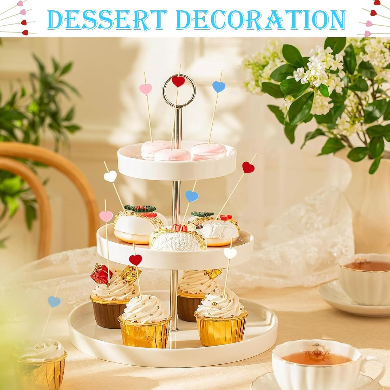 100PCS Colorful Heart-Shaped Fruit Sticks,4.7-Inch Cocktail Dessert Sandwich Skewers, Party Appetizer Drink Supply,Wedding Skewers,Valentine'S Day,Dessert,Deli,Party Snack Decoration（Chroma） image number 3