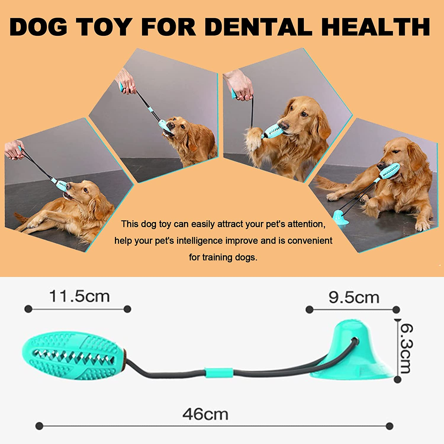 Dog Chew Toys for Aggressive Chewers,Squeaky Dog Toothbrush Interactive Tough Durable Dog Toys, Puppy Teething Chew Toys Natural Rubber for Small Medium and Large Breed (Ball with Rope) image number 3