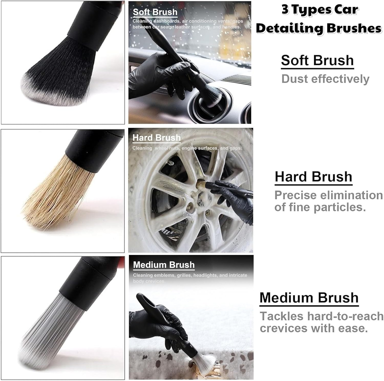 7Pcs Car Detailing Brush Set, Car Interior Detailing Brushes Auto Ultra-Soft Detail Cleaning Brush Dust Removal Brushes Tool for Cleaning Dashboard,Car Interior, Air Conditioner Vents image number 2