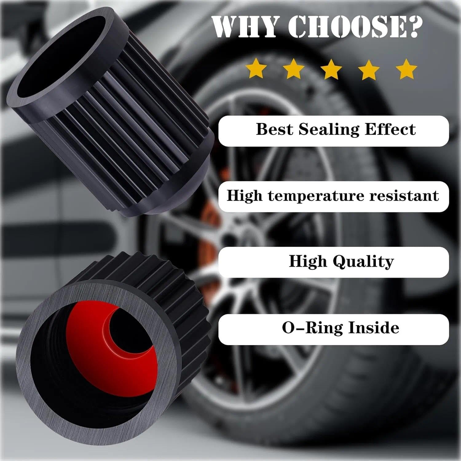 Tire Stem Valve Caps, with O Rubber Ring, Universal Stem Covers for Cars, Suvs, Bike and Bicycle, Trucks, Motorcycles, Airtight Seal Heavy Duty (Black (30 Pack) image number 1