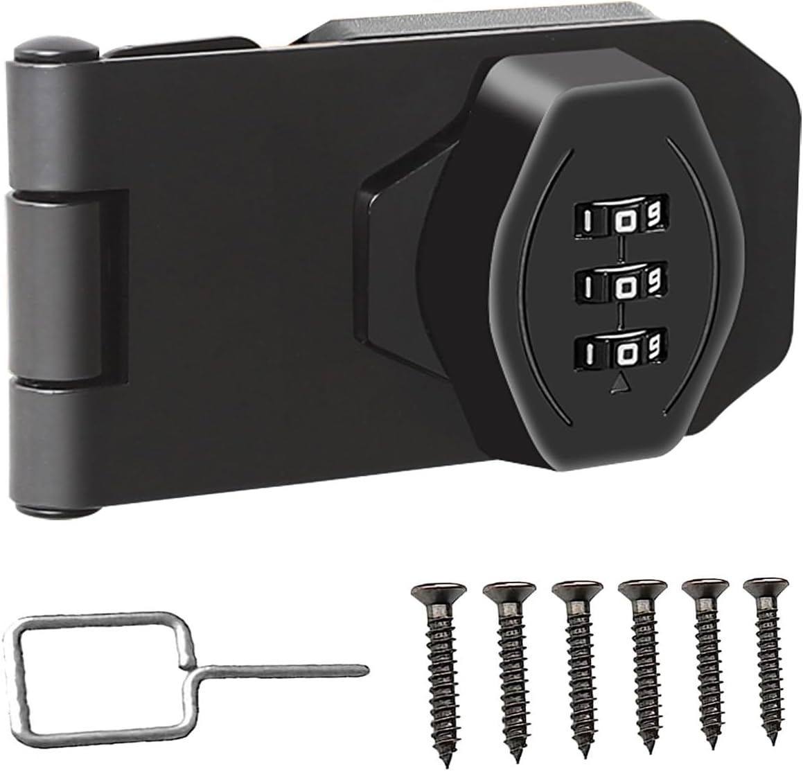 Portable Cabinet Combination Latch, 3-Digit Password Hasp Latch Lock,Cabinet Door Lock for One-Way Door, Cabinet, Drawer, Office File Cabinet Door (Black)