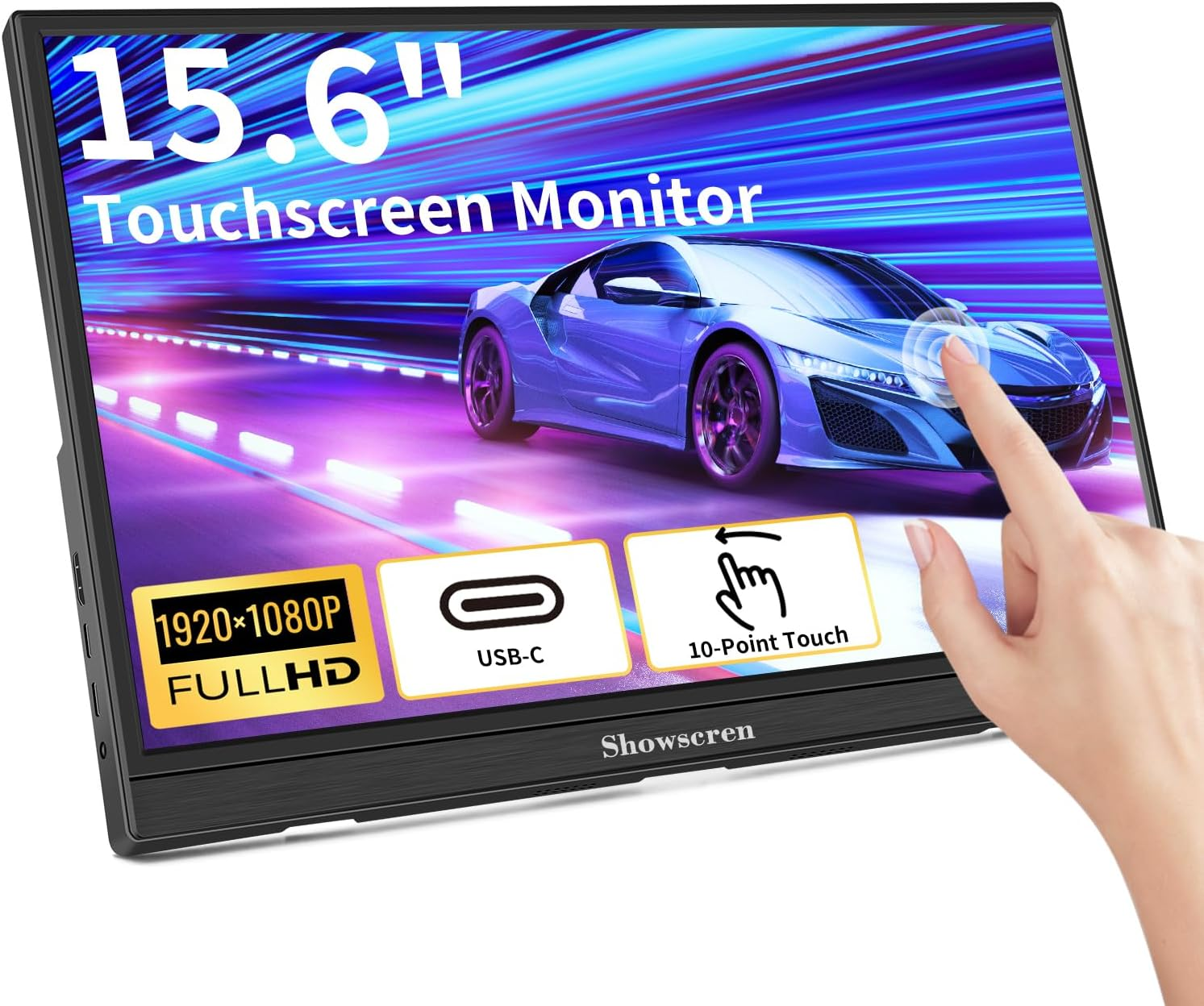 Showscren Portable Monitor 15.6 Inch Touchscreen Monitor FHD 1920X1080 HDR IPS 10 Point Touch USB C+HDMI+USB Touch Monitor with Dual Speakers, Ultra-Thin Monitor for Pc/Laptop/Mac/Xbox/Switch/Ps4/5 image number 5