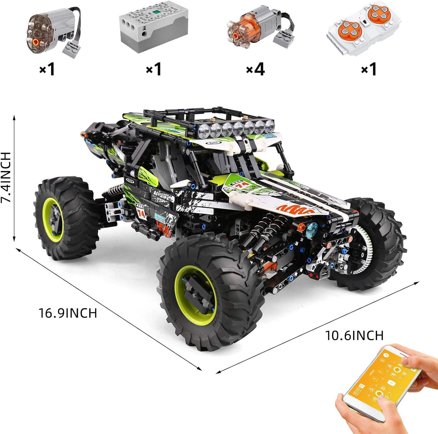 Mould King 18002 Climbing Car Off-Road Truck Building Set, Remote Control Racing Car Model Block Kit, Vehicle Toy for Adults Boys 1879Pcs image number 3