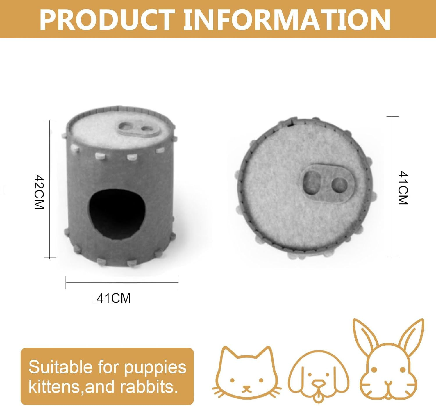 Cola Felt Cat Cave, 2 Levels, Felt Cat House, Cat Bed, Cat Cave for Cats, 42 X 41 X 41 Cm, Cat House for Rental, Cats for Sleeping, Hiding and Romping (Grey)