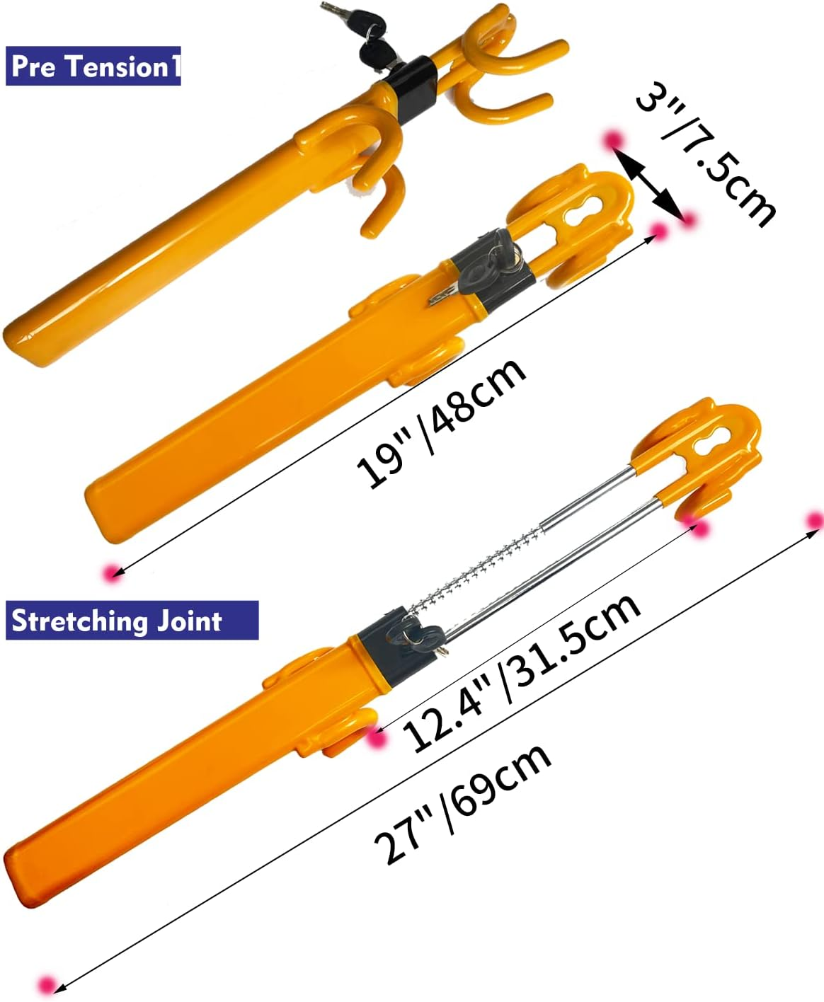 Steering Wheel Lock Anti-Theft Heavy Duty Secure Car Device, Adjustable Length Clamp Double Hook Locks, Universal Fit for Cars, Trucks, Vans and Suvs image number 1