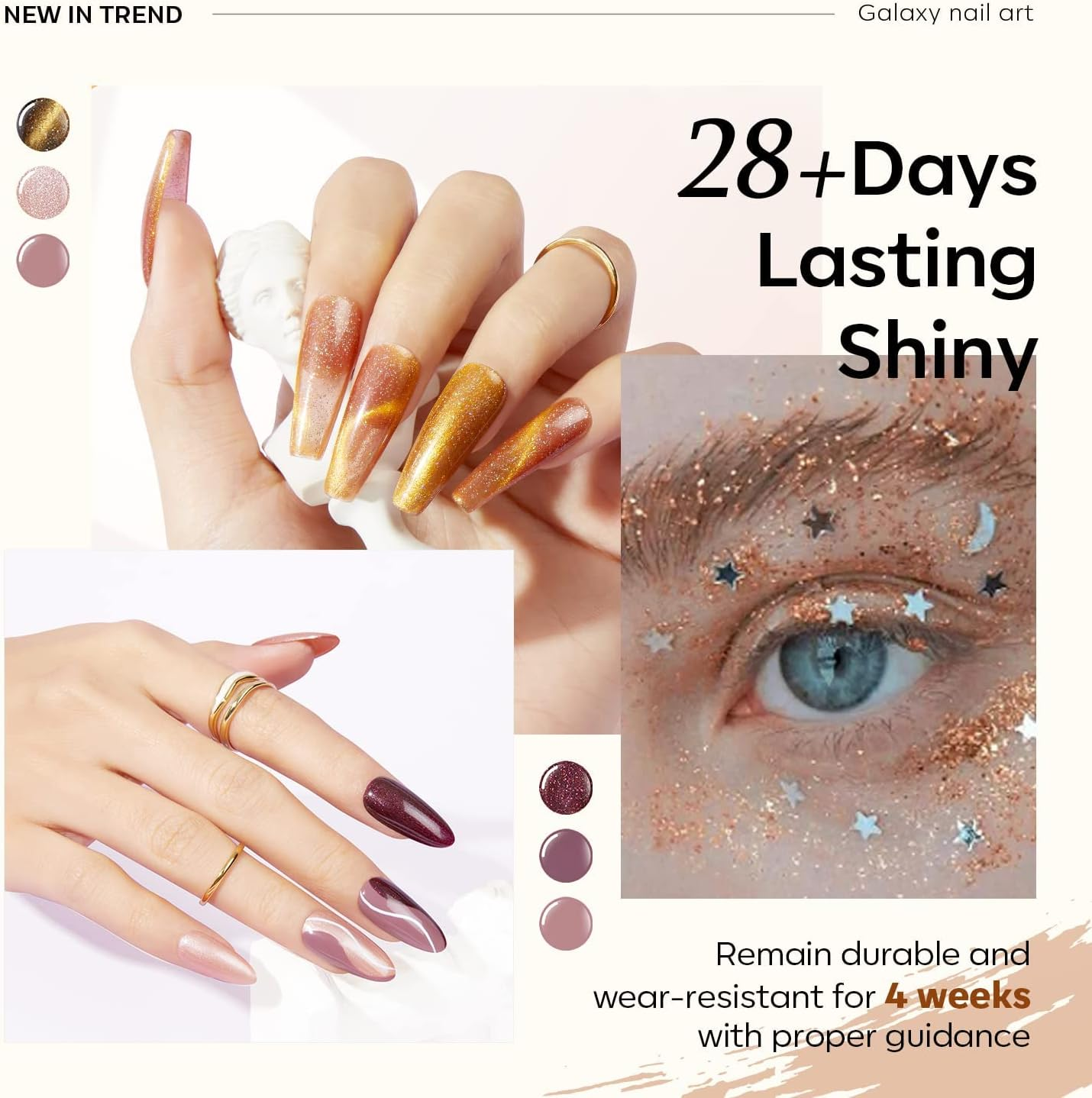 Modelones Cat Eye Gel Nail Polish Set 6 Colors, Glitter Nude Sparkle Dark Purple Gold Shiny Magnetic Effect Chrome Diamond Multifunction Home Manicure Kit Winter Special Gifts Annual Limited Edition image number 1