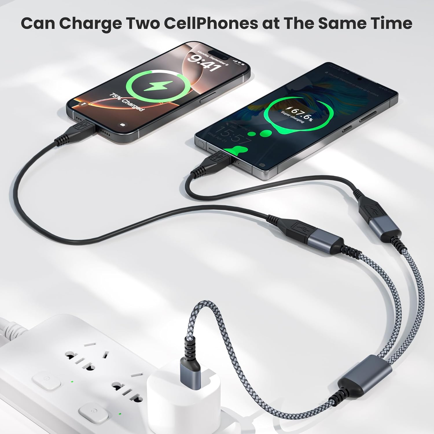 Basesailor USB Splitter 2 Port 1M, Y Cable, Male to Double Female Extension Cord Adapter, 1 in 2 Out Dual Extender Hub, Data Power Charger Split Converter for Car, Xbox One, PS4, PS5, Laptop image number 1