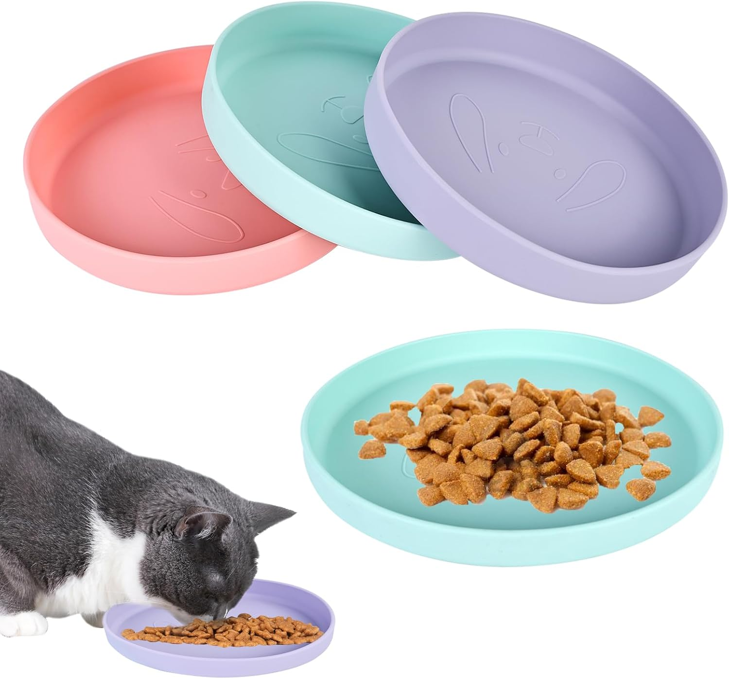 Pack of 3 Feeding Bowls for Cats, Colourful Cat Bowls, Feeding Bowl, Flat Cat Bowl, Silicone Bowl, Wide Drinking Bowl, Cat Bowl for Dry Food and Wet Food, Water Bowl image number 4