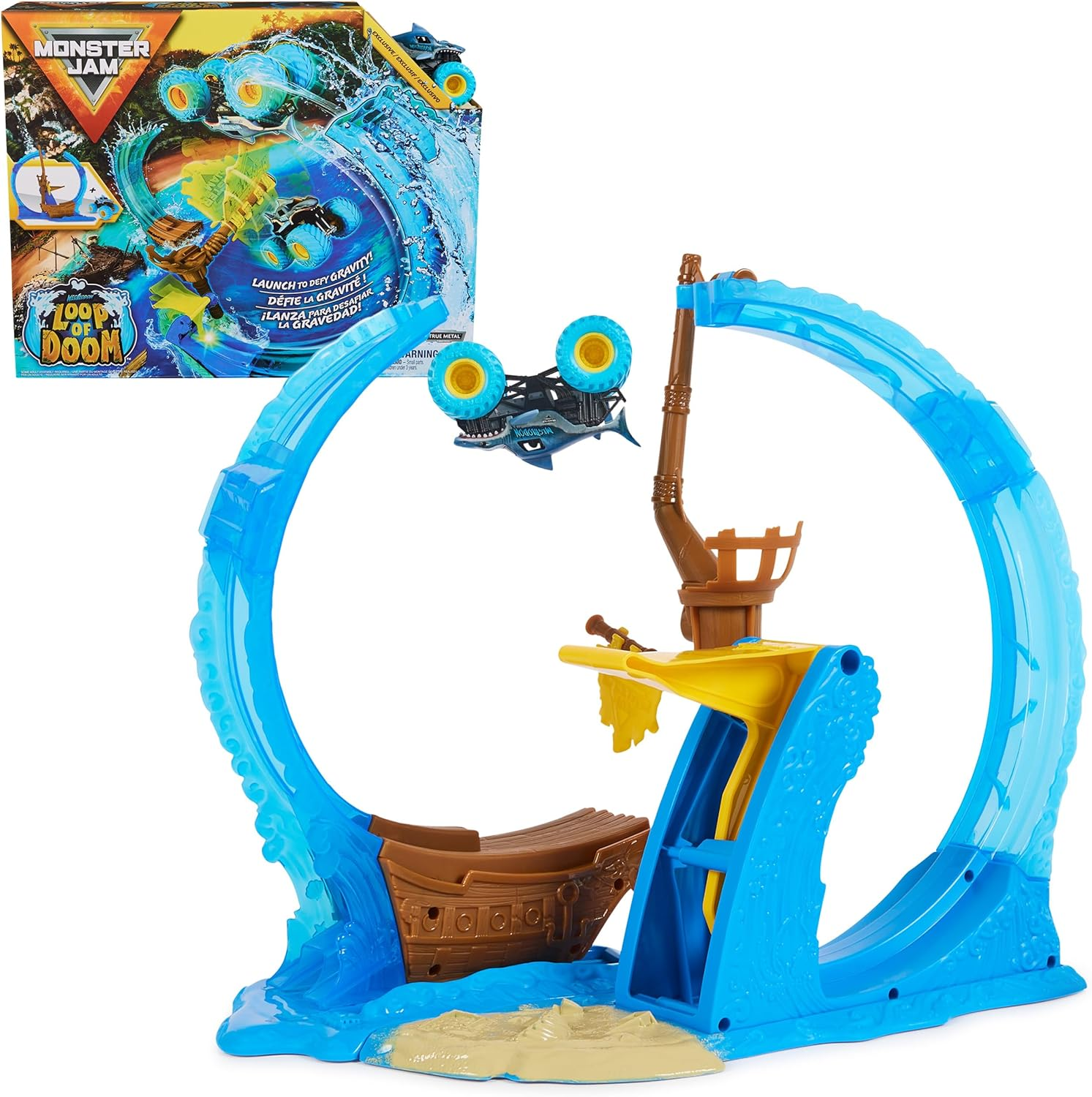 Monster Jam, Megalodon Loop of Doom Stunt Playset with Exclusive 1:64 Scale Die-Cast Monster Truck for Kids Toys for Boys Ages 3 4 5 6 and Up image number 3