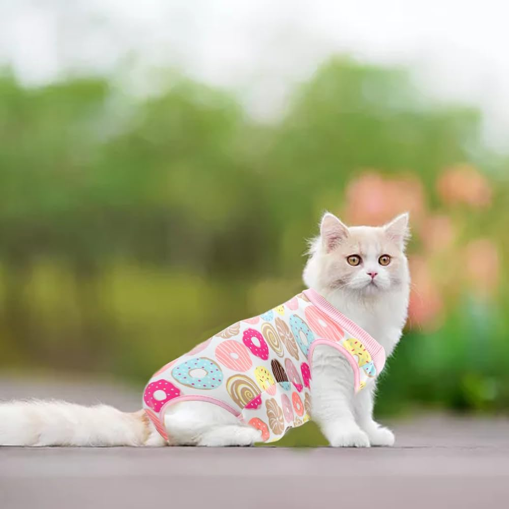 Cat Surgery Recovery Suit,Male Female anti Licking Cat Onesies,Cone E-Collar Alternative Pet Vest Post Operative Abdominal Wounds Protector,Prevent Licking for Small Cat,Puppy Doughnut (M) image number 4
