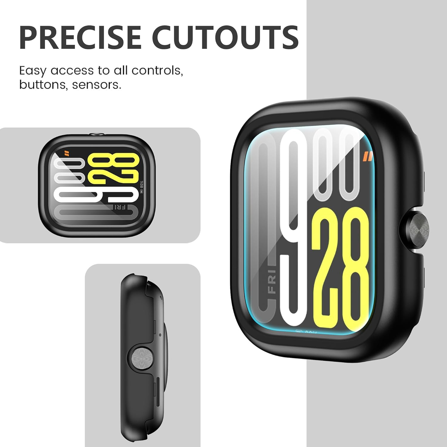 FDHYFGDY Case for Xiaomi Redmi Watch 5, All-Round PC Protective Case with Screen Protector, Screen Protector Compatible with Xiaomi Redmi Watch 5 - Black