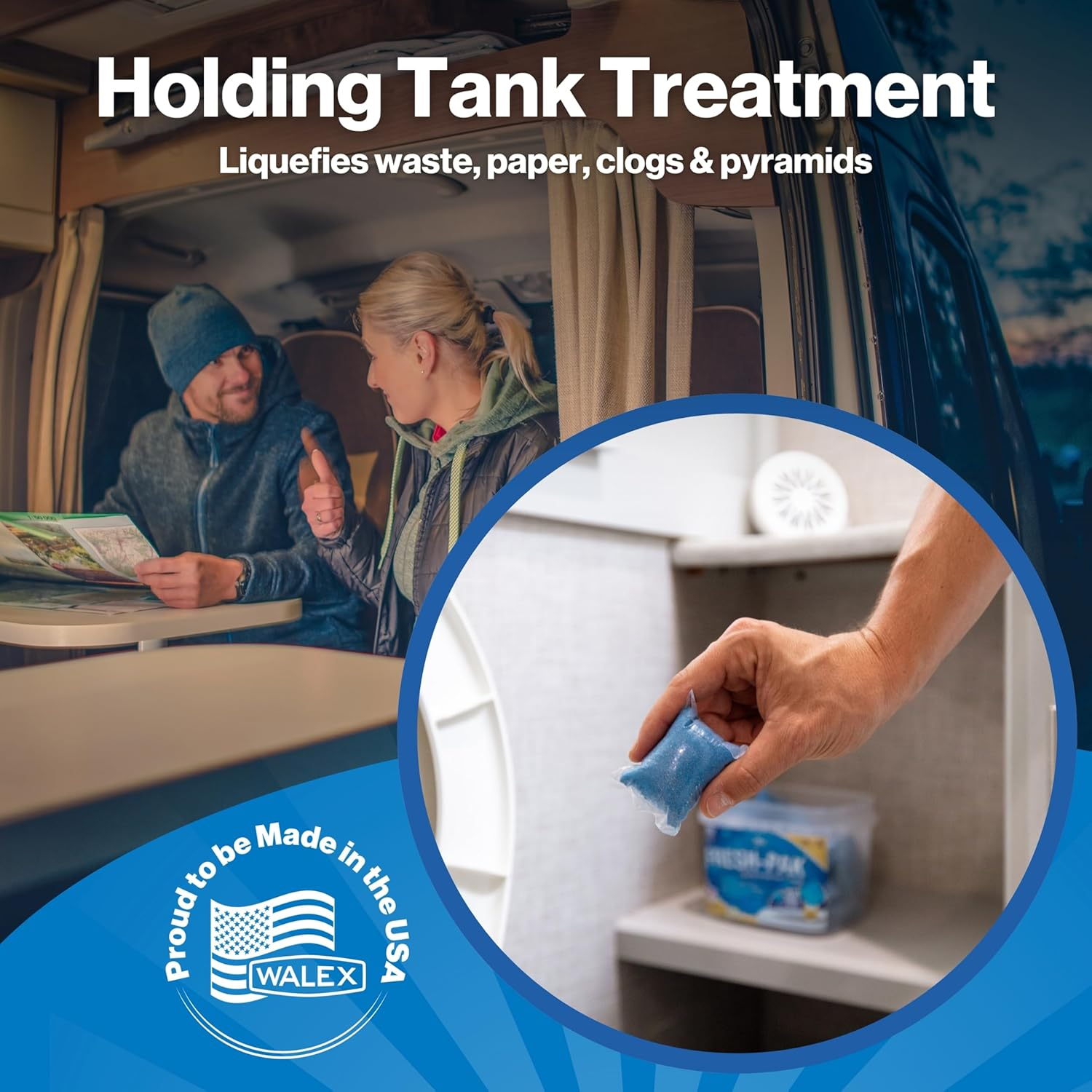 Walex Fresh-Pak Marine, Camper, & RV Black Water Holding Tank Deodorizer for Rapid Breakdown of Waste & Toilet Paper to Prevent Clogs, Neutralizes Odors, Septic Tank Safe, Fresh Scent (Pack of 30) image number 6