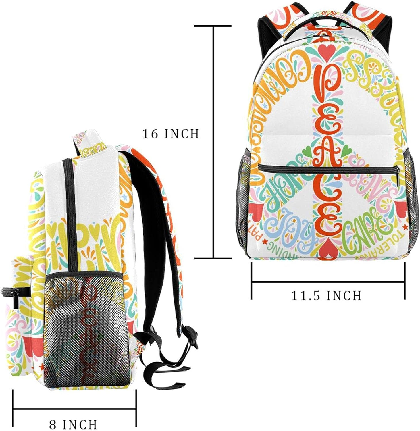 Peace Sign Backpack Students Shoulder Bags Travel Bag College School Tote Backpacks image number 2