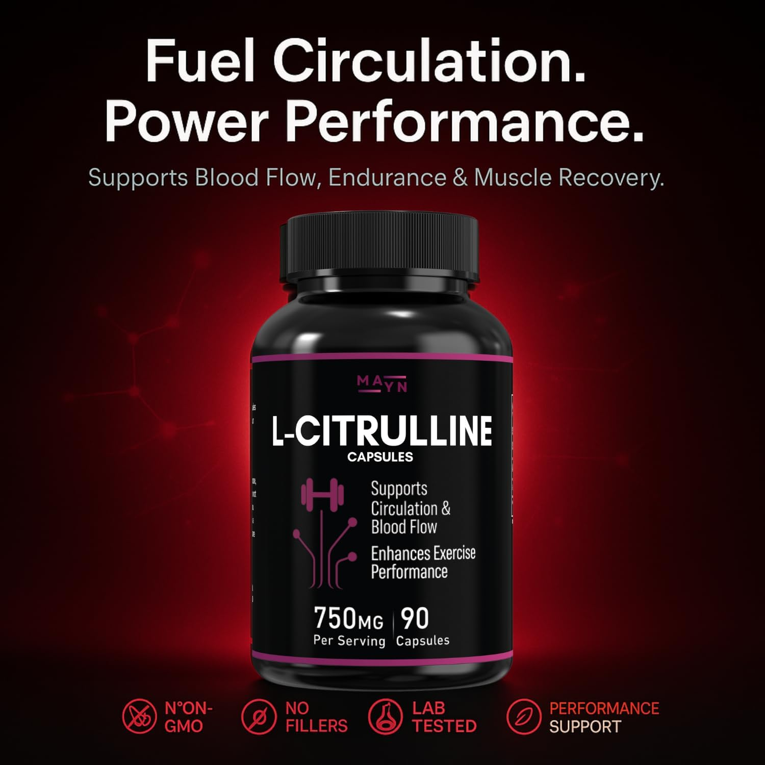 L-Citrulline 750Mg &ndash; Vegan Capsules | Pre-Workout Amino Acid | Non-Gmo, Gluten-Free, No Fillers | Circulation Formula by MAYN image number 3
