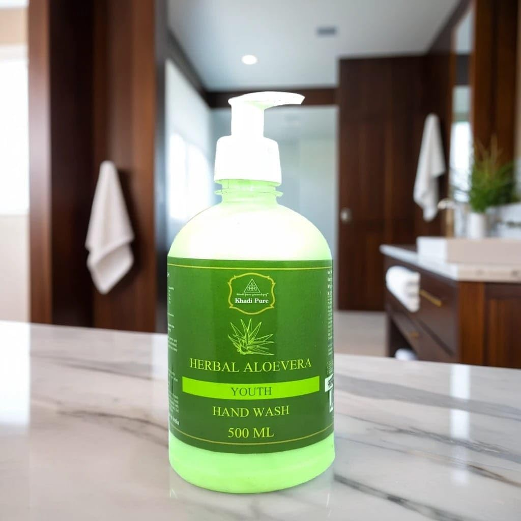 Khadi Pure Herbal Aloe Vera Hand Wash Bottle, 500 Ml, Green