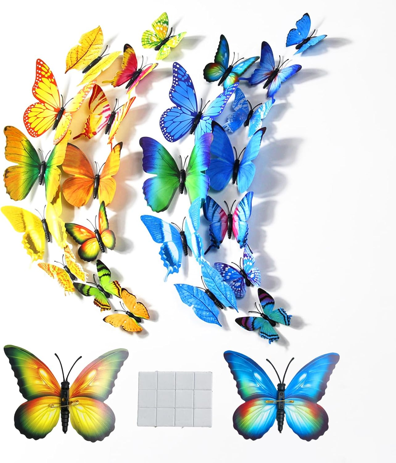 24Pcs Butterfly Wall Decor 3D Butterflies Stickers Lifelike Butterfly Decoration Removable and Reusable Removable Stickers Wall Decals (Red, Green)