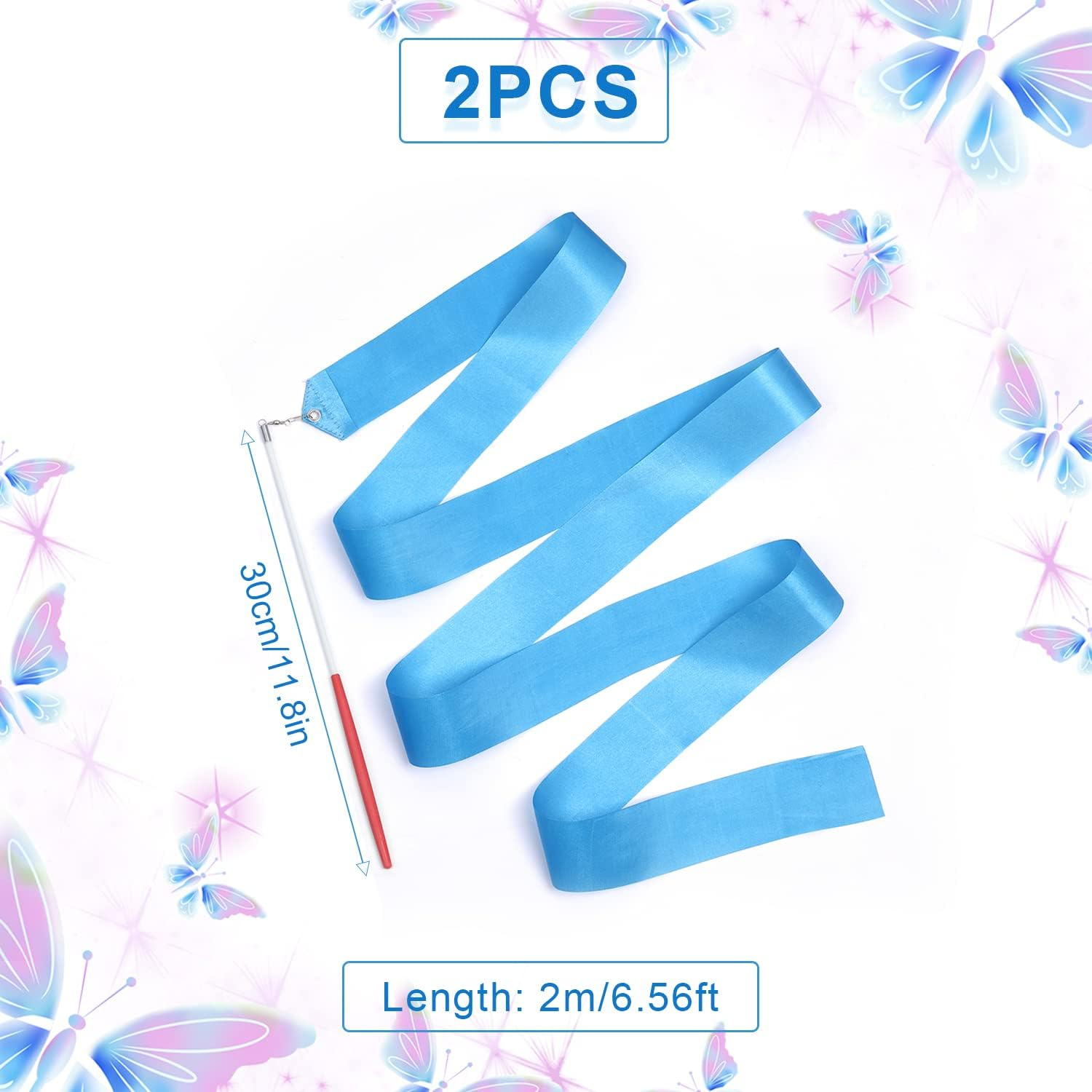 KINBOM 2Pcs Dance Ribbons, 78.7 Inch Long Twirling Dancing Ribbon Gymnastics Ribbon Streamers for Kids Artistic Dancing Training Party, with Ribbon Dancer Wand