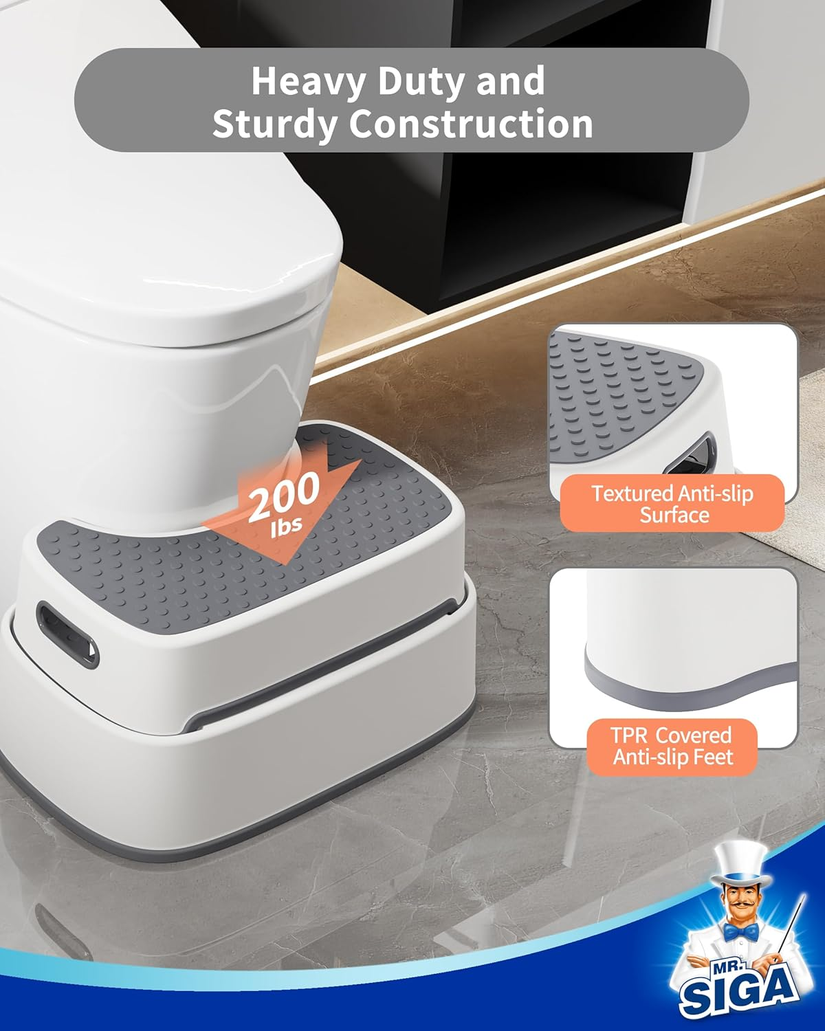 MR.SIGA Toilet Stool Squat Adult, Bathroom Stool Heavy Duty, anti Slip Toilet Step for Bathroom, Toddler Step Stool for Kids image number 3