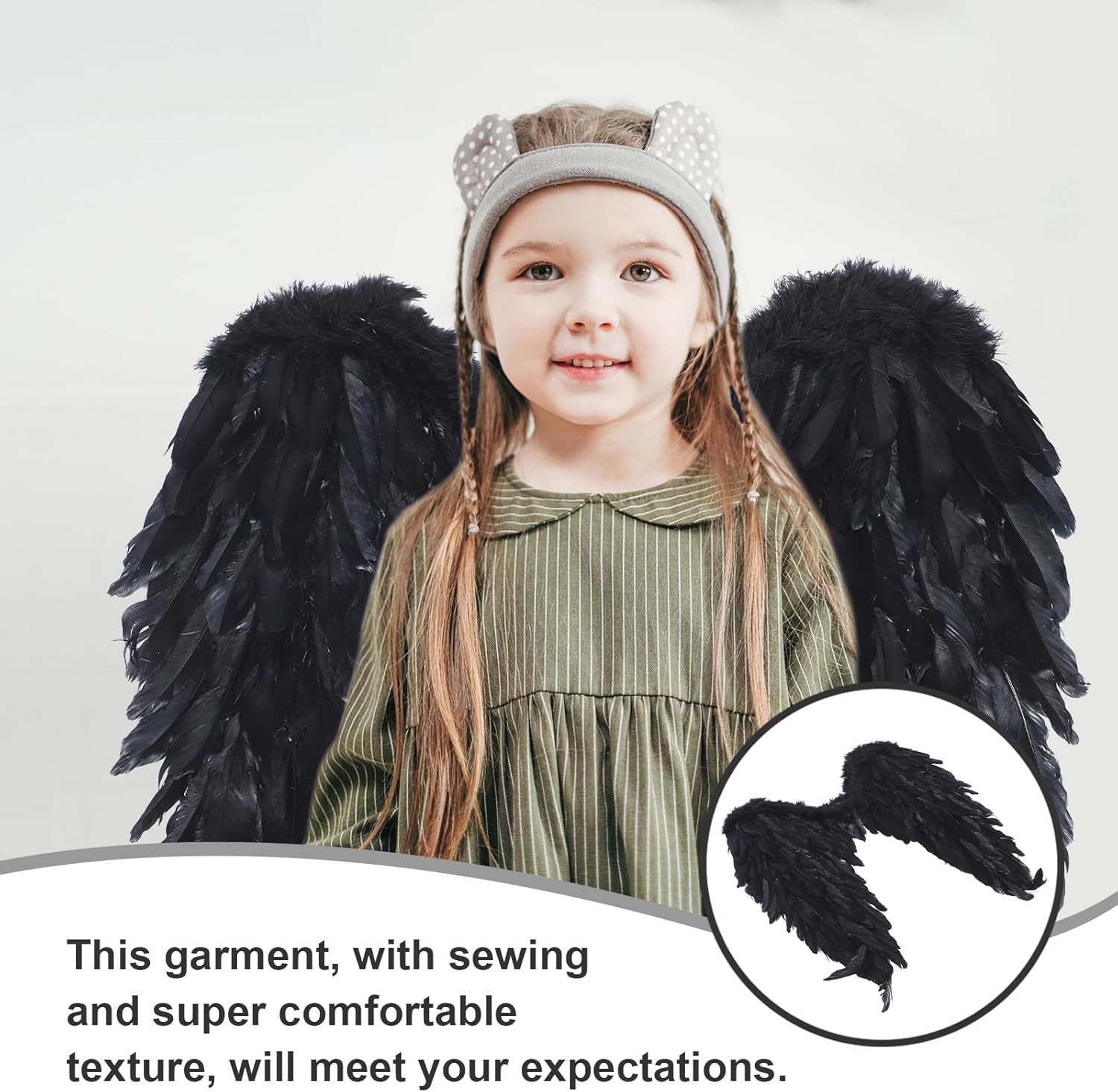 WRITWAA Black Angel Wing Costume for Kids, Perfect for Christmas Party, Stage Performance, and Halloween Dress-Up image number 4