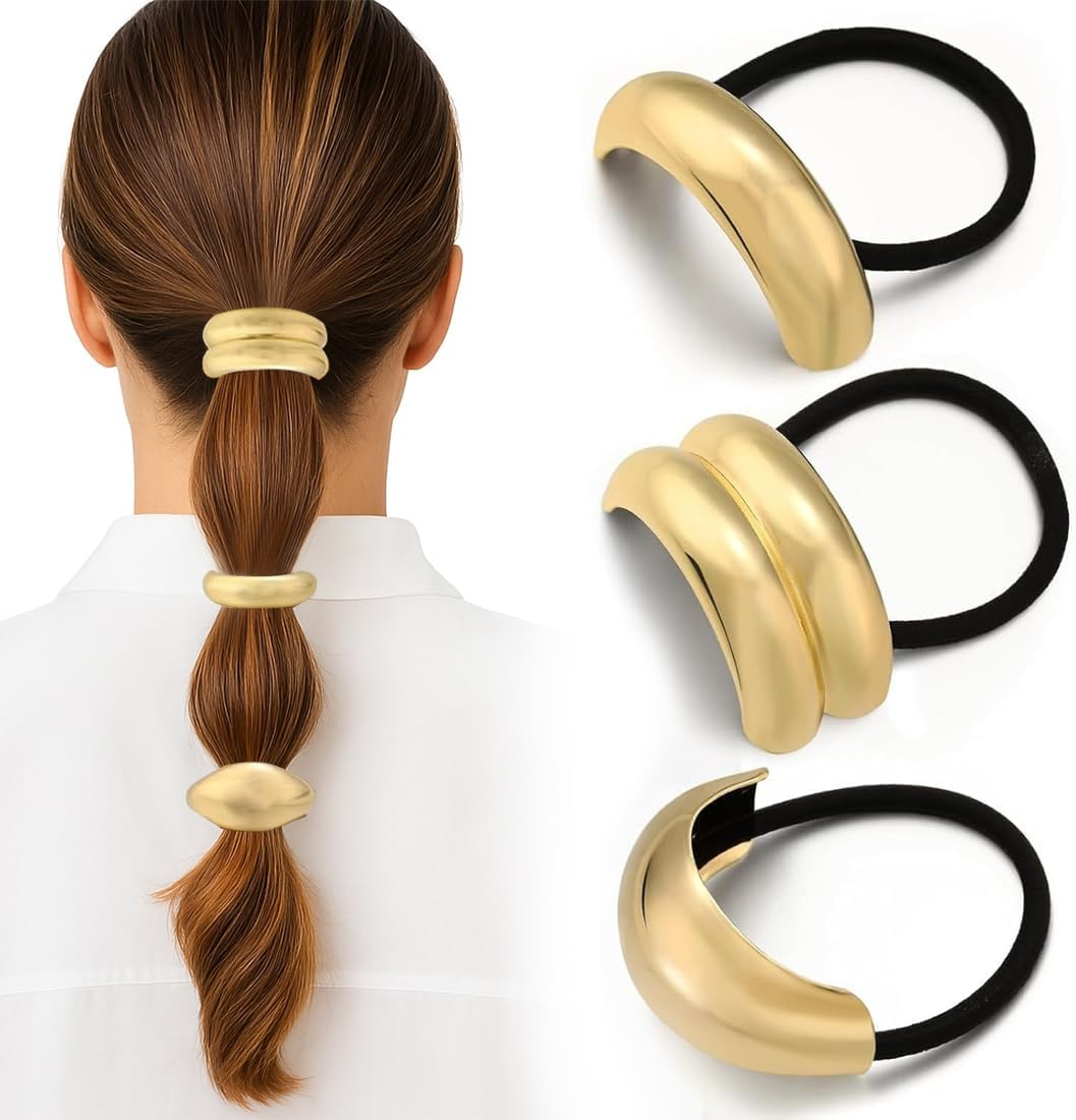 IKOPFLN Pack of 3 Hair Bobbles Gold, Ponytail Metal Hair Scrunchies Women'S Elegant and Durable Elastic Hair Bobbles for Everyday Work Party image number 6