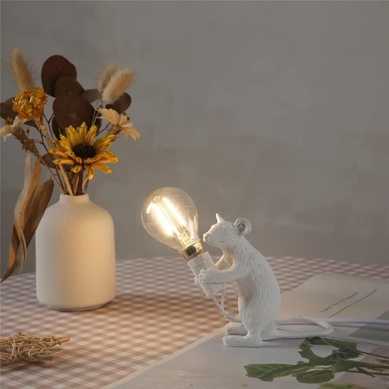 Mouse Table Lamp，Modern Cute Resin Animal Rat LED Night Light Bedside Mouse Desk Lights Mini Mouse Light Decor for Living Room, Bedroom, Kids Room (Crawling, White) image number 5