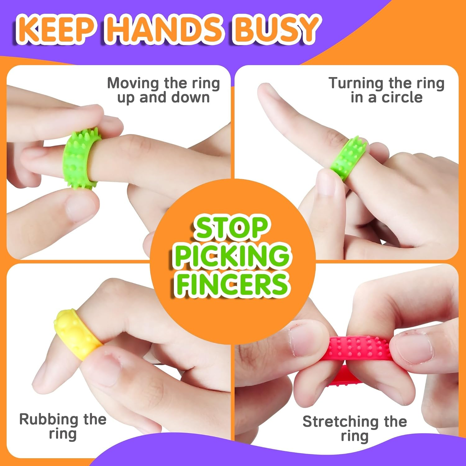 12 Pcs Fidget Toys Kids Sensory Rings - Calming down Spinner Rings for Kids, Anxiety Relief Toy, Fidgets for Classroom Prizes, Stocking Stuffers, Squish Sensory Toys for Autism, Fidgets School Office image number 1