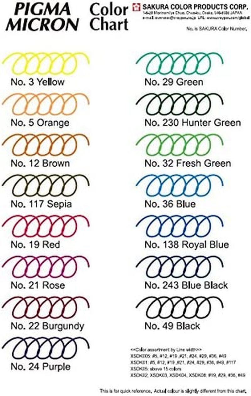 Sakura Pigma Micron Pens 12 Fineliner Drawing Set (05 Assorted Color with Black Brush, 08, 01 & 05) image number 1